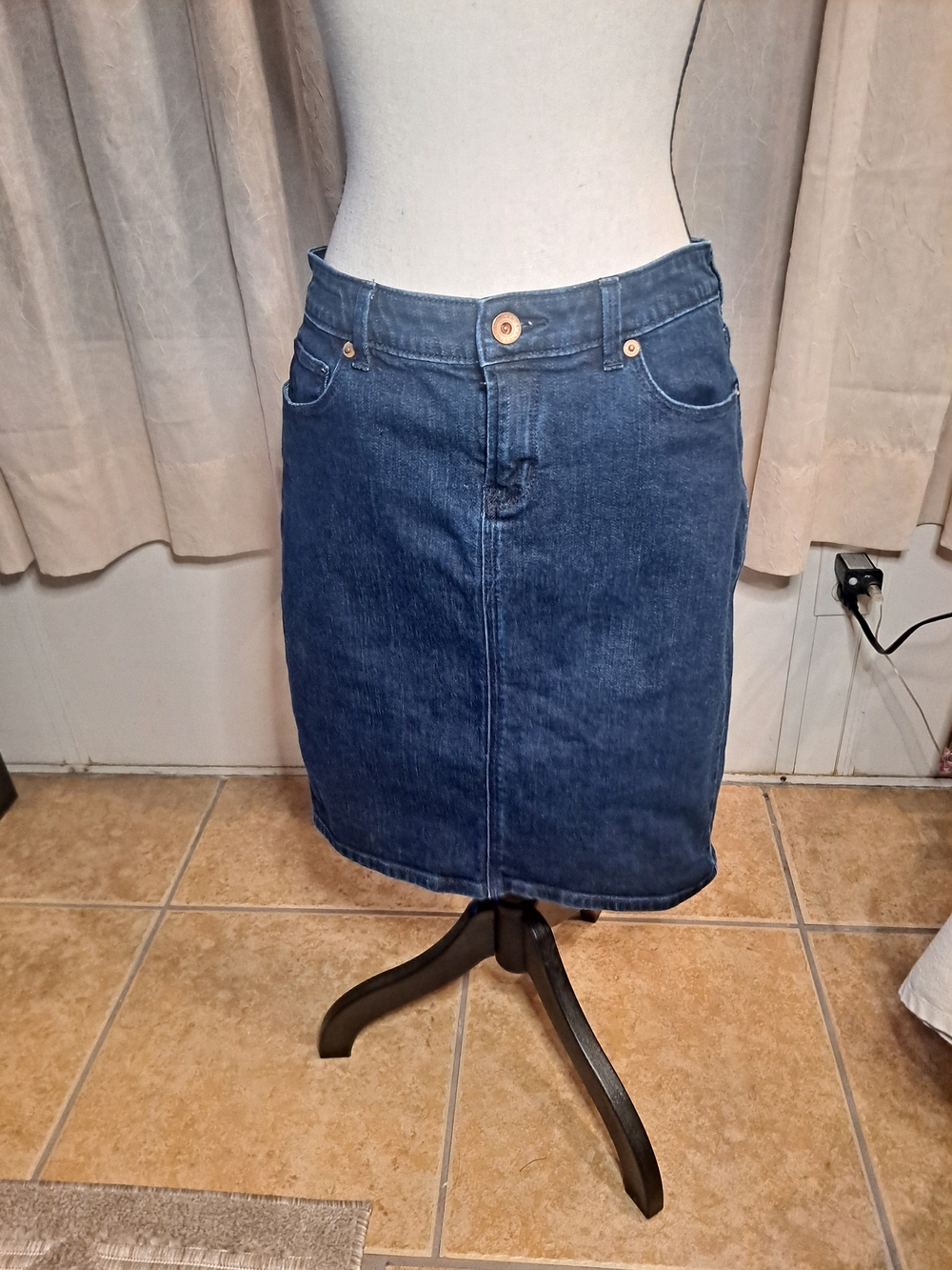 Lands' End Dark Blue Denim Pencil Skirt